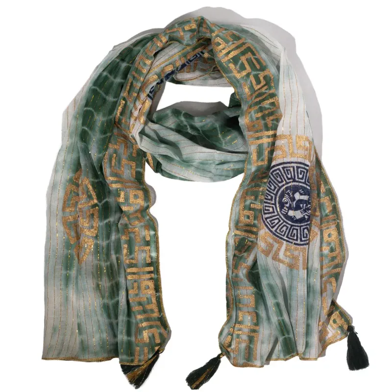 Nomad Sari Verano Marbella Pañuelo estampado - Verde con Oro (180x50cm)