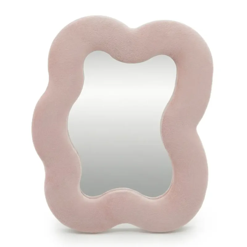 Espejo suave y ondulado – Guijarro cuadrado – Rosa suave (22.5 x 27 x 2.3 cm)
