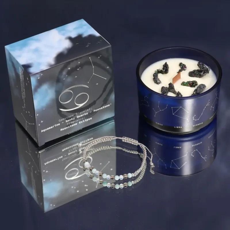 Vela de cristal del zodiaco con pulsera de piedras preciosas - Cáncer