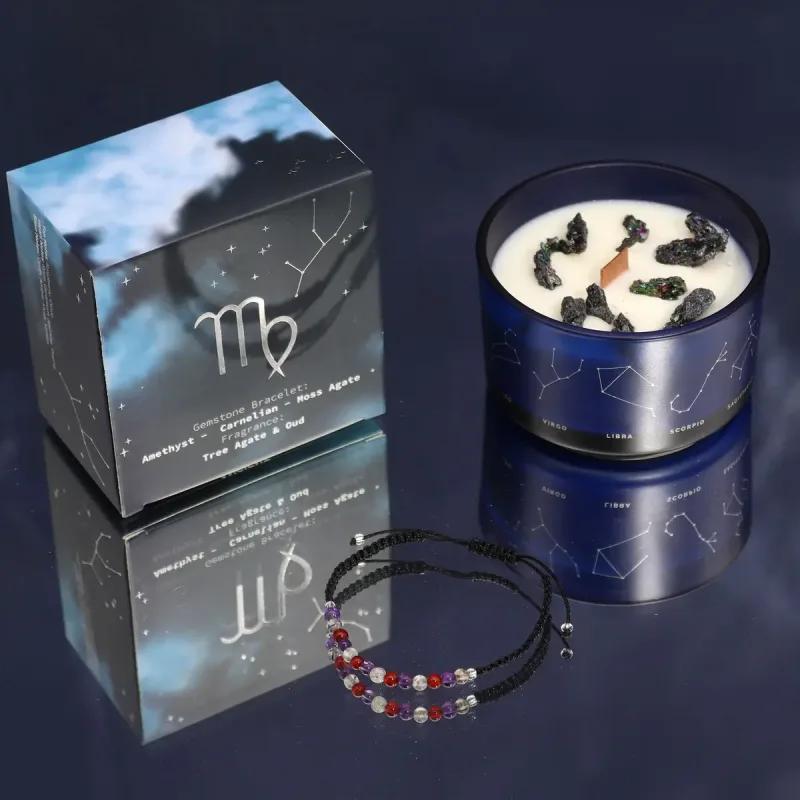 Vela de Cristal del Zodiaco con Pulsera de Piedras Preciosas - Virgo