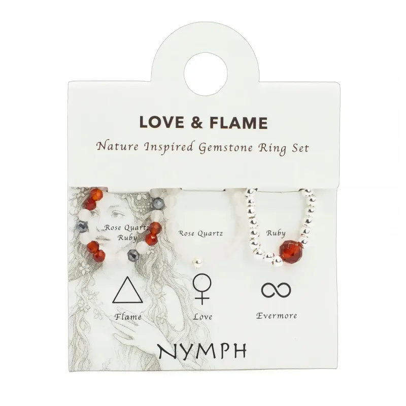Conjunto de anillos de gema del espíritu ninfa - Amor y Fuego