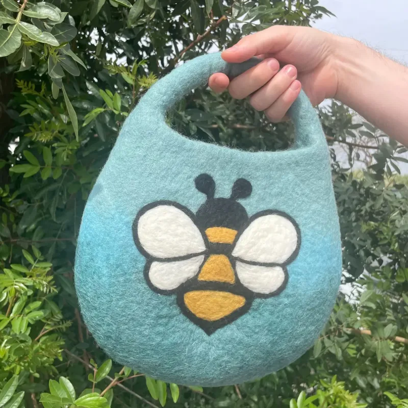 Bolsa de fieltro para abejas - Un asa con imán - Azul y verde