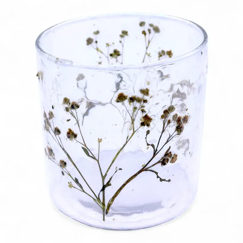 Portavelas recto de Vidrio floral natural - Margarita  - (8x8 cm)