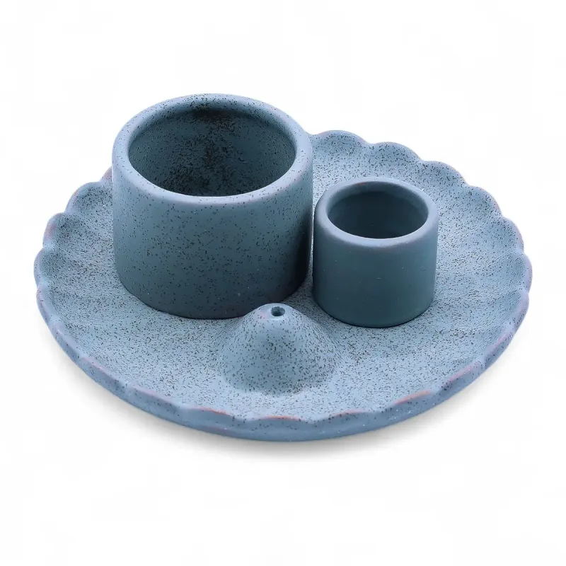 Soporte cerámico para Palo Santo e Incienso - Flor de loto - Azul
