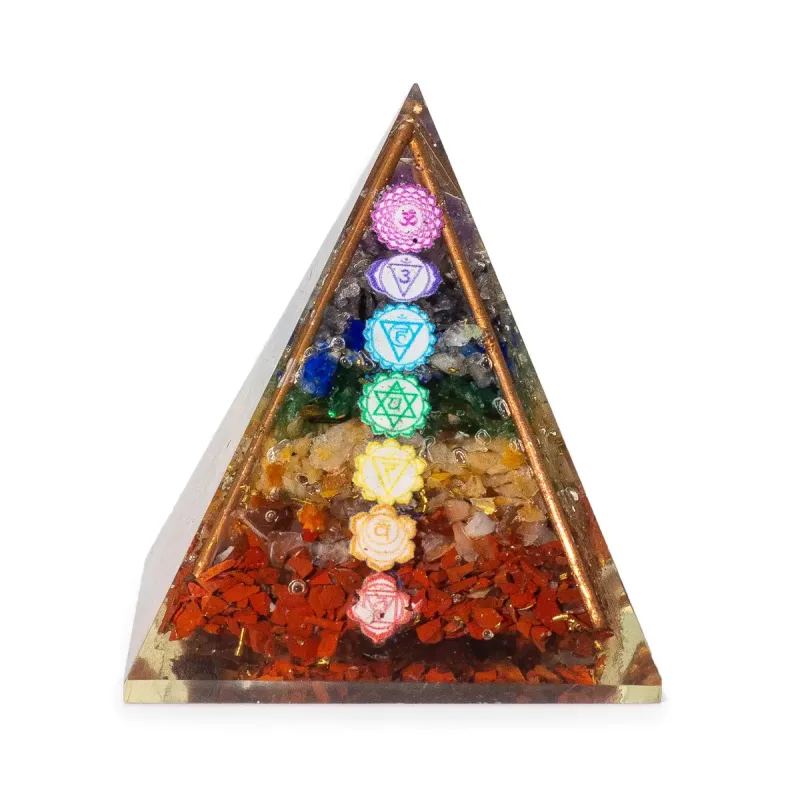 Pirámides de orgonita medianas 7x6cm - Barras de cobre - 7 chips de chakra