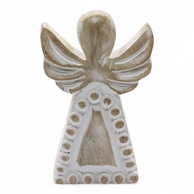 Ángel de madera de mango - lavado blanco