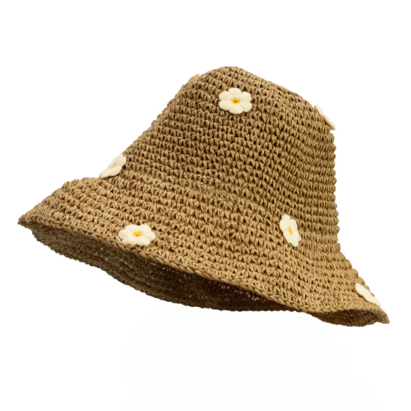 Nomad Sari Sombrero de Paja con Ala Flexible para Sol - Café y Daiseys