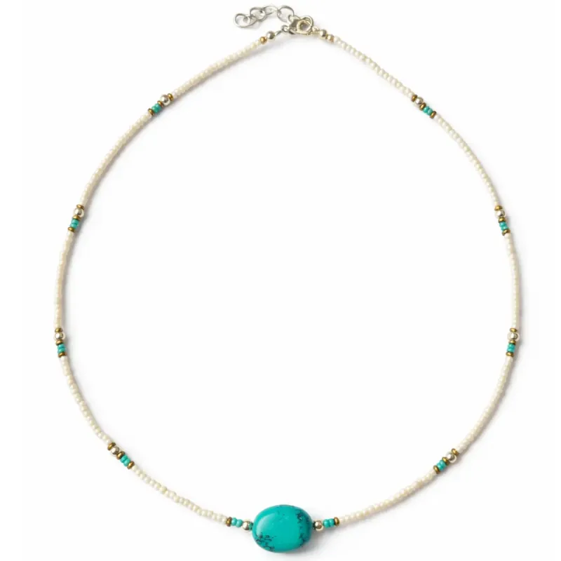 Colgante de cuentas de howlita nepalí y turquesa - collar (42 cm)
