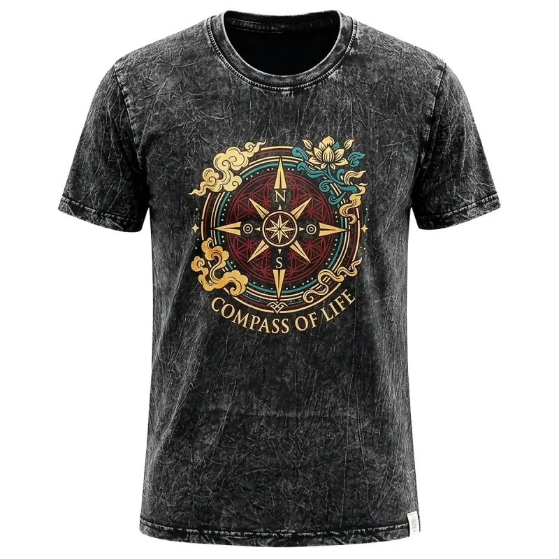 Nomad Sari Camiseta de algodón lavado a la piedra - Brújula de la Vida - Gris carbón - XL