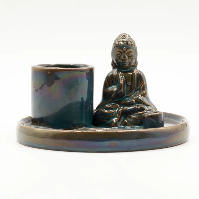 Plato de incienso de Buda de uso múltiple - cerámica azul