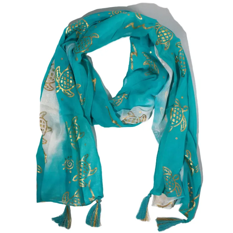 Nomad Sari Pañuelo de Verano – Estampado de Tortugas – Turquesa (180 × 50 cm)