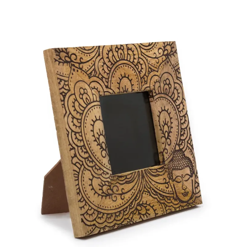 Pequeño Marco de Madera de Mango (para 10x10cm) 20x20x2cm - Buda Negro