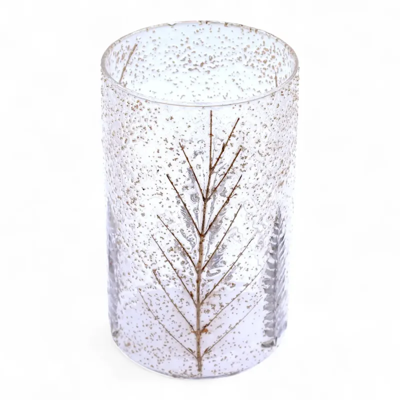 Portavelas de Vidrio floral natural - Jarrón alto - pino (19x11cm)