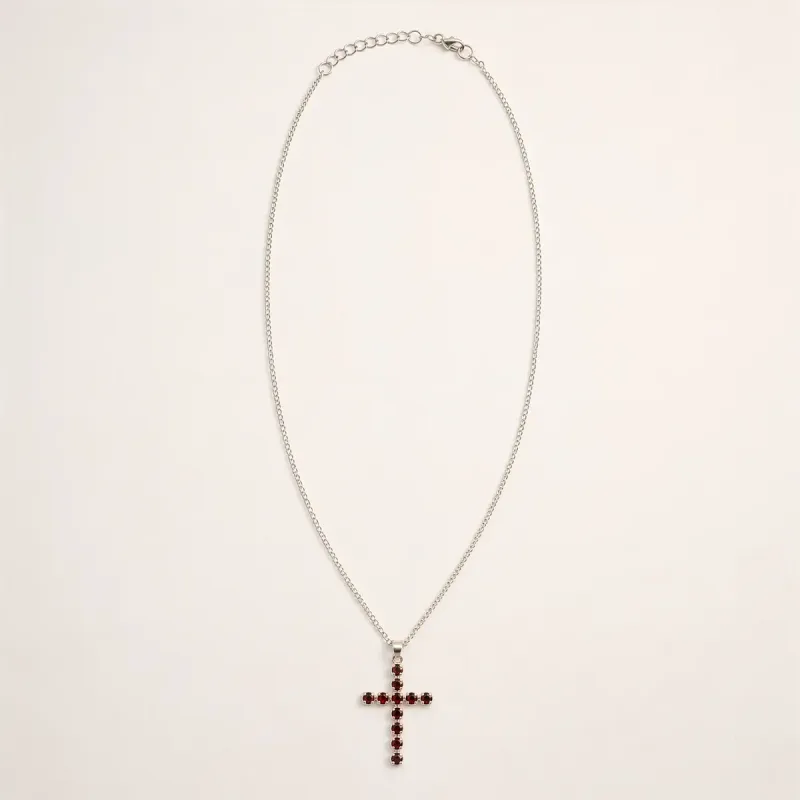 Colgante devocional de la India - bañado en plata (cadena de 45 cm) - crucifijo de granate