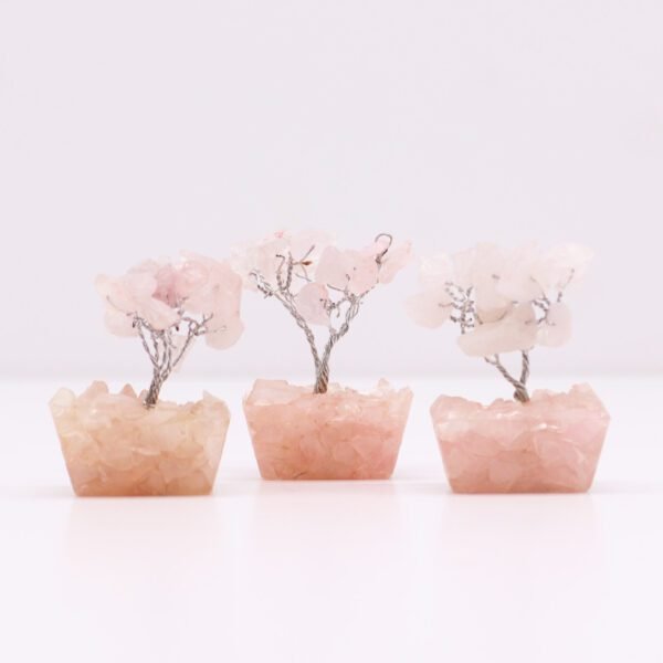 Mini árbol de piedras preciosas sobre base de orgonita - Cuarzo rosa (15 piedras) - Imagen 3